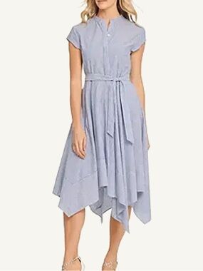 NWT DKNY Nautical Stripe Shirt Dress Linen Blend Handkerchief 14